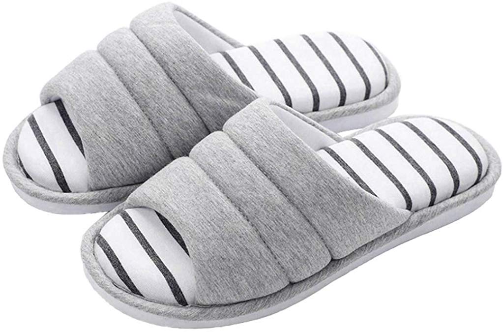 shevalues Women's Indoor House Slippers Open Toe Cotton Memory Foam Slip on Home Shoes
