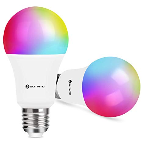 Smart WiFi LED Light Bulb Dimmable 9W 1000Lm, SLITINTO E26 Multicolor Light Bulb Compatible with Alexa, Echo, Google Home and IFTTT(No Hub Required), A19 90W Equivalent RGB Color Changing Bulb-2 Pack
