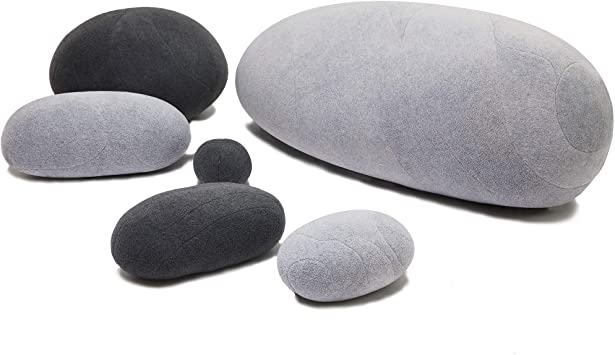 WOWMAX Three-Dimensional Curve Living Stones Pillows 6 Mix Sizes Stuffed Pillows Big Rock Pillows New Pebble Pillows Light Gray and Dark Gray Mix