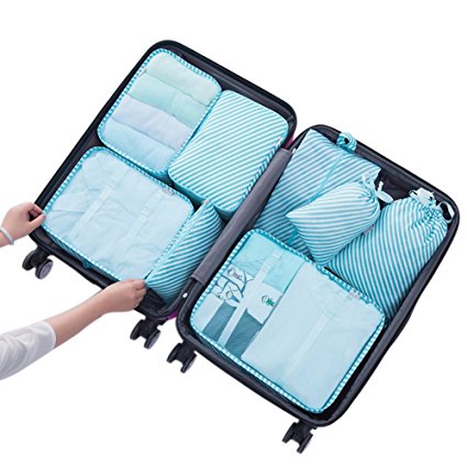 Belsmi 8 Set Packing Cubes - Waterproof Compression Travel Luggage Organizer With Shoes Bag