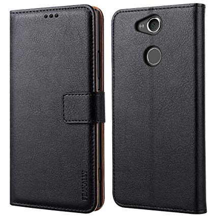 Peakally Sony Xperia XA2 Case, Premium PU Leather Flip Wallet Case Cover Sony Xperia XA2 5.2" [Card Slots] [Kickstand] [Magnetic Closure]-Black