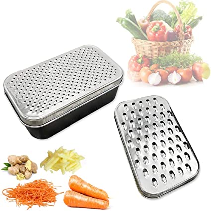 APIKA Cheese Grater with Food Saver Container & Lid Fruit Vegetable Chopper (Black Rectangle Box)