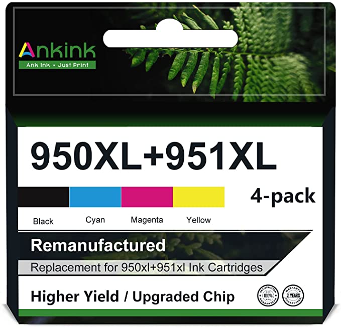 Ankink Remanufactured 950xl 951xl Ink Cartridge Combo Pack High Yield Replacement for HP 950 951 XL Hp950 Hp951 Hp950XL Hp951XL for Officejet pro 8600 8610 8620 8100 276DW(Black Cyan Magenta Yellow)