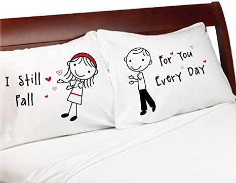"Stick People" Falling in Love Pillowcases Anniversary Pillow Cases Couples Pillowcases Wedding, Anniversary, Romantic Gift Idea for Him or Her Cute Stick Figures.