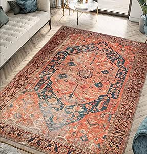 Keen Home Design Machine Washable Area Rugs with Non-slip Backing, Ideal for Hallway, Living Room, Bedroom, Kitchen and Laundry Room, Vintage Moroccan and Low Pile Rug - (4' x 6')