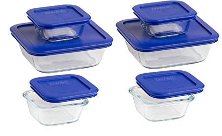 Pyrex Square Glass Food Storage Container set. Used For Baking, Storage,Freezer, And Lunch Box (light Blue, four 1-cup & two 4-cup)
