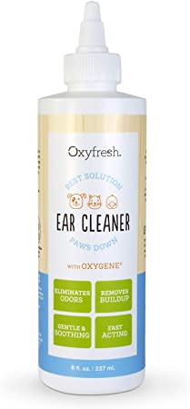 Pet Ear Cleaner with Oxygene® by Oxyfresh, 8 oz. - Gentle and Safe for All Animals - Best Mite and Infection Remedy - Swabbing not Required - Non-Irritating - Fresh Clean Ears - Made in the USA