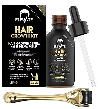 ELEVATE Hair Growth Serum 5% Minoxidil for Men and Women – Hair Growth Kit with Roller Minoxidil 5% & Biotin for Hair Loss & Thinning Hair – Natural Hair Regrowth for Stronger Thicker Longer Hair 2oz