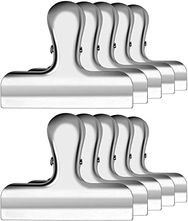 IPOW 10 Pack 3 Inch Wide Stainless Steel Solid Fresh-Keeping Chip Clips Heavy Duty Food Bag Clamp,All-Purpose Air Tight Grip Clips for Kitchen Office to Seal Coffee Bags,Paper Sheets