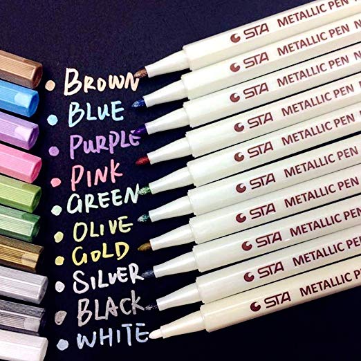 Metallic Marker Pens, Jr.Hagrid 10 Colors Paint Pen for Photo Album Self Adhesive, Scrapbook Paper Black, Card Making, Craft Supplies for Glass, Wood, Rock, Plastic, Metal - Cool Stationery Gifts