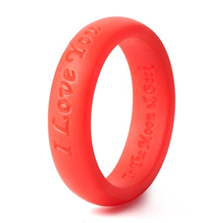 Silicone Wedding Ring"I Love You To The Moon and Back", - Designed for Comfort, Everyday Use, Multiple Colors, Active Lifestyle, Gym and Outdoor Enthusiasts - 1 ring pack- Sizes 4-12,By KepooMan