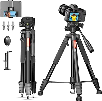 Kingjoy 74'' Camera Tripod for Phone Compatible Canon Nikon Lightweight Aluminum DSLR Camera Stand with Carry Bag Universal Phone Mount and Wireless Remote Max Load 5kg