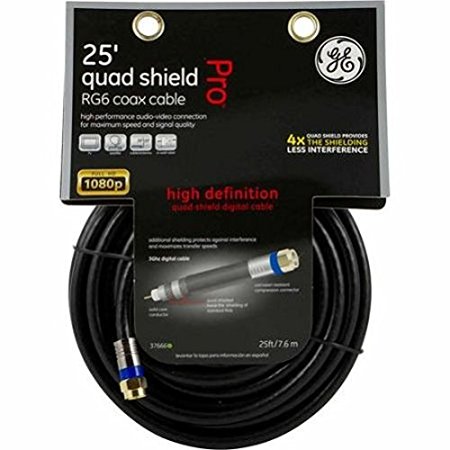 GE Pro Quad Shield HD 1080p RG6 Coax Cable, 25'