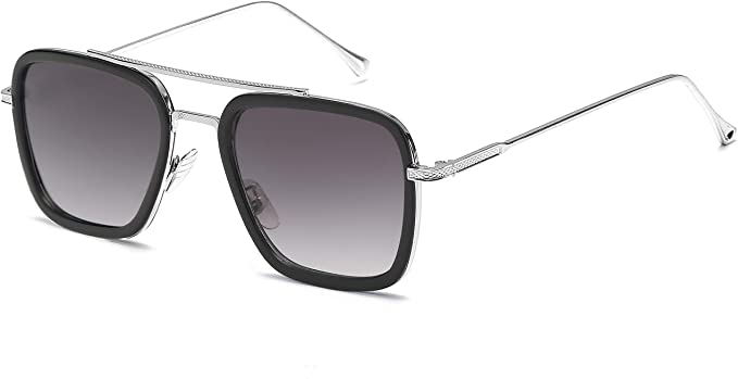 Retro Pilot Sunglasses Square Metal Frame for Men Women Sunglasses Classic Downey Tony Stark Gradient Lens