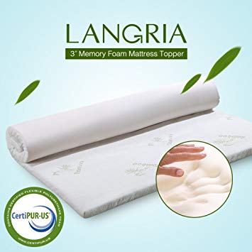 LANGRIA 3-Inch Queen Mattress Toppers Memory Foam Bed Topper CertiPUR-US Certified, Mattress Pad with Removable Zippered Bamboo Cover and Non Slip Bottom