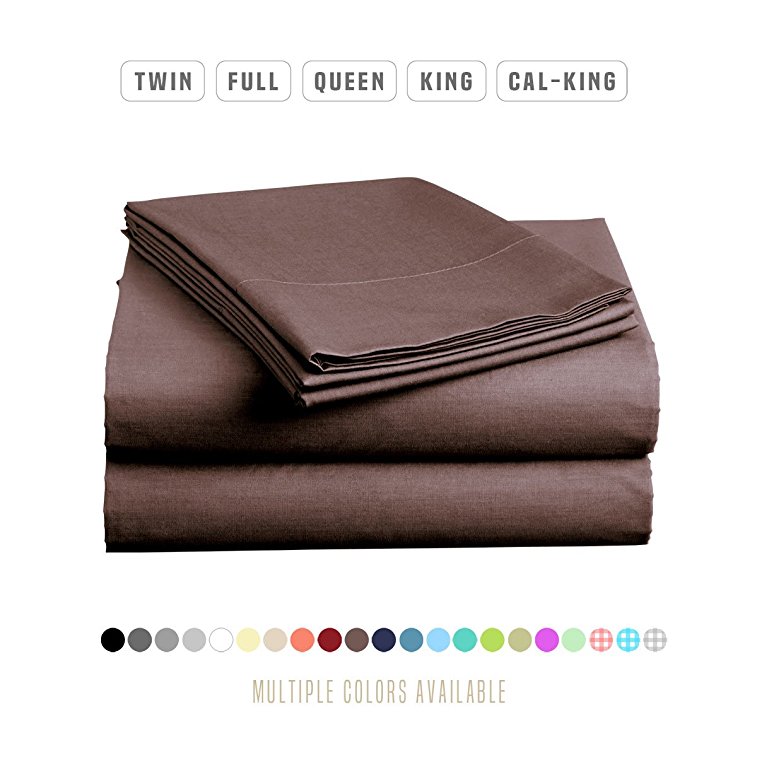 Luxe Bedding Sets - Queen Sheets 4 Piece, Flat Bed Sheets, Deep Pocket Fitted Sheet, Pillow Cases, Queen Sheet Set - Brown