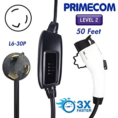 PRIMECOM Level-2 Electric Vehicle Charger 220 Volt 30', 35', 40', and 50' Feet Lengths (L6-30P, 50 Feet)