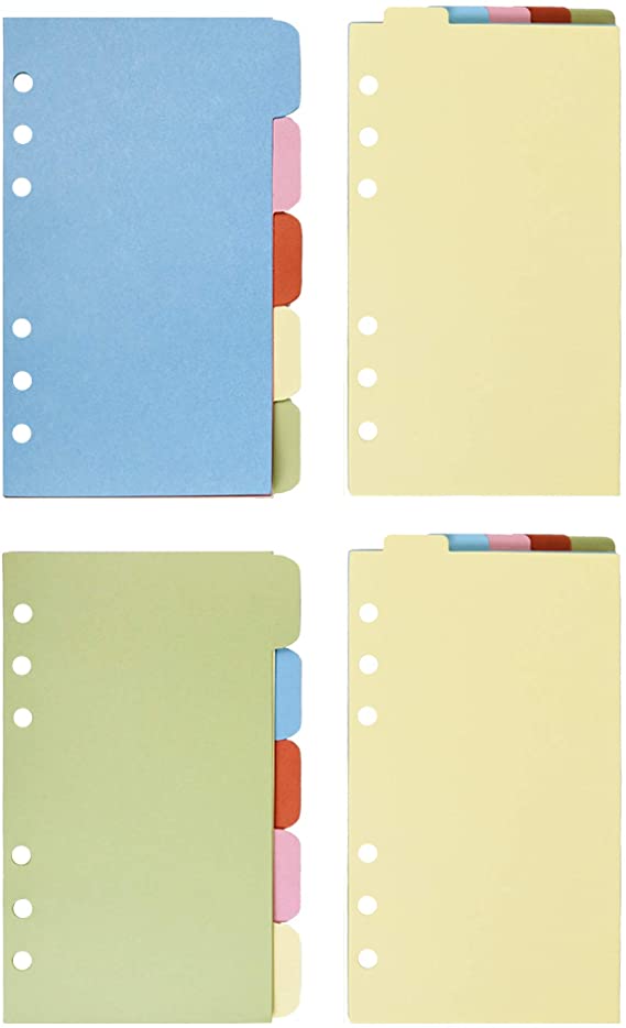 Bluecell 2 Sets Vertical Tabs & 2 Sets Horizontal Tabs Paper Divider Index Page Tab Cards for 6-Holes Ring Binders Filofax Notebooks Travel Diary Journal Planner (Color, A6)