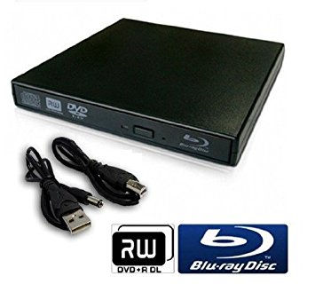 External USB 2.0 Slim BluRay writer BD RE BD ROM DVDRW CDRW Drive Writer in Black for Macbook Netbook, Notebook, Desktop, Laptop,  Plug and Play for all versions of windows, Apple OSx.