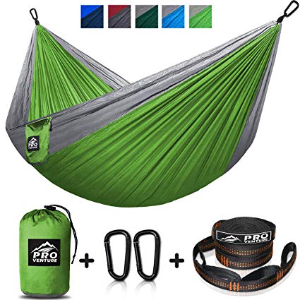 Double and Single Camping Hammocks - Hammock with Free Premium Straps & Carabiners - Lightweight and Compact Parachute Nylon. Backpacker Approved and Ready for Adventure!