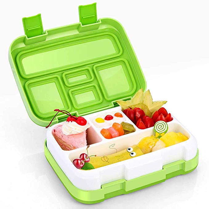 Kids Lunch Box, Hometall Bento Box for Kids with Spoon, BPA-Free, Leakproof 5 Compartments Food Container Great for School, Picnics, Travel and More(Green)