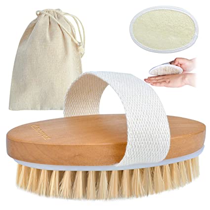 Body Scrub Brush, Dry Brush for Body Skin Exfoliating with Loofah Sponge Pad and Storage Bag