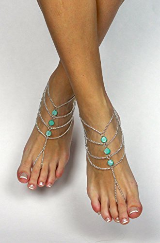Mint Green Bohemian Barefoot Sandals Boho Foot Jewelry Mint Green Anklet Bridesmaids gift Beach wedding sandals Bare Foot Sandals Foot Thong