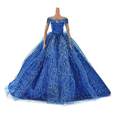 JiaUfmi 1pcs Fashion Dolls Dresses Wedding Trailing Skirt Dress Clothes Blue