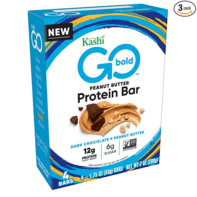 Kashi Go Protein Bars - Dark Chocolate Peanut Butter | Vegan | Non-Gmo, 21 Oz (Pack of 3 – 4ct boxes)