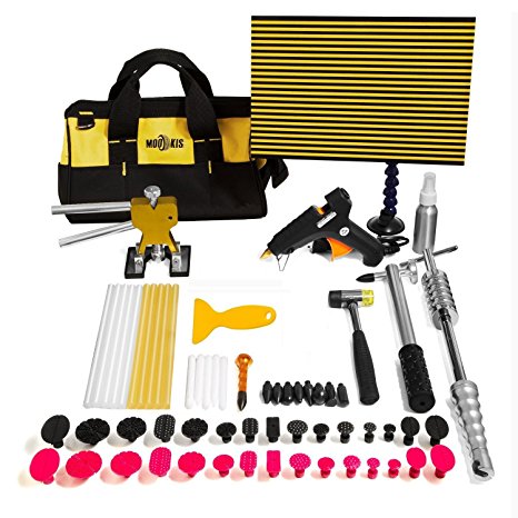 Mookis Paintless Dent Removal, 64PCS Auto Car Body Restore Tools, Slider Hammer Lifter with Dent Lifter, LED Line Board, Glue Stricks, Pro Pulling Tabs Kit