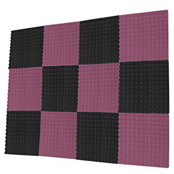 Teraves Acoustic Foam Panels-12 Pack Pyramid Soundproofing Studio Foam Wedges Padding Wall Tiles 2" X 12" X 12", Charcoal/Burgundy