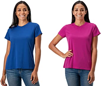 DEVOPS Women's 2-Pack UPF 50  Sun Protection Short Sleeve Quick-Dry Active Athletic V-Neck Shirts