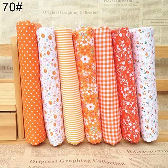 Bluelans 7pcs 10" x 10" (25cm x 25cm) Top Cotton Craft Fabric Bundle Squares Patchwork DIY Sewing Scrapbooking Quilting Floral Dot Pattern Orange