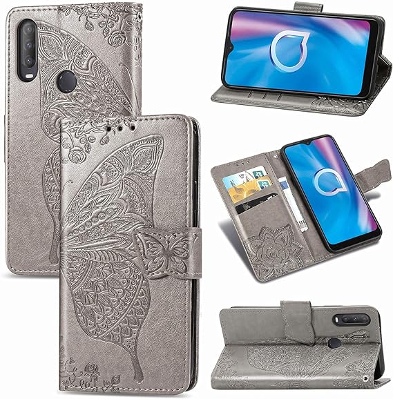 Ranyi for Jitterbug Smart3 /Lively Smart Smartphone Case, Cute Butterfly Pattern Magnetic Wallet Case with Credit Card Holder Kickstand Flip Folio Leather Wallet Case for Jitterbug Smart 3 -Gray