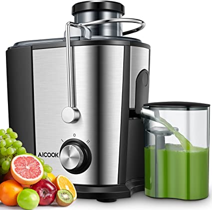 Juicer Machines, AICOOK 600W Whole Fruit and Vegetable Juicer, 75MM Wide Mouth Juicer Extractor, Two Speed Centrifuge with Non-Drip Function, BPA Free