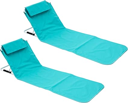 2 Pack Beach Lounge Chairs for Adults with Adjustable Backrest, Folding Lightweight Portable Beach Mat Loungers Camping Chairs Lawn Chairs for Outdoor Relaxing and Sun Tanning, Blue