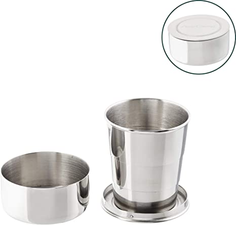 AceCamp Stainless Steel Collapsible Cup with Protective Cap, Portable Outdoor Travel Camping Folding Cup, Small Metal Telescopic Cup, Pocket Size