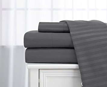 King Size Charcoal/Stone Classic Sateen Dobby Stripe Sheet Set