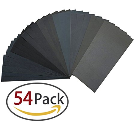 60 to 3000 Grit Sandpaper Assortment, Dry/ Wet, 9 x 3.6 Inch, 54 Pieces,Sand Paper for Automotive Sanding, Wood Furniture Finishing and Wood Turning Finishing by Homder