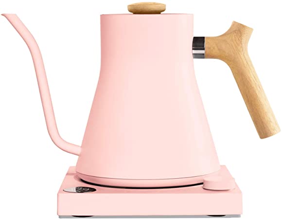 Fellow Stagg EKG, Electric Pour-over Kettle For Coffee And Tea, Warm Pink with Maple Wood Handle   Lid Pull, Variable Temperature Control, 1200 Watt Quick Heating, Built-in Brew Stopwatch