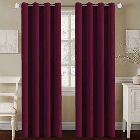 H.VERSAILTEX Elegant Grommet Blackout Thermal Insualted Solid Curtains/Drapes,Window Treatment Panels (Set of 2, Burgundy Red, 52" W x 96" L)