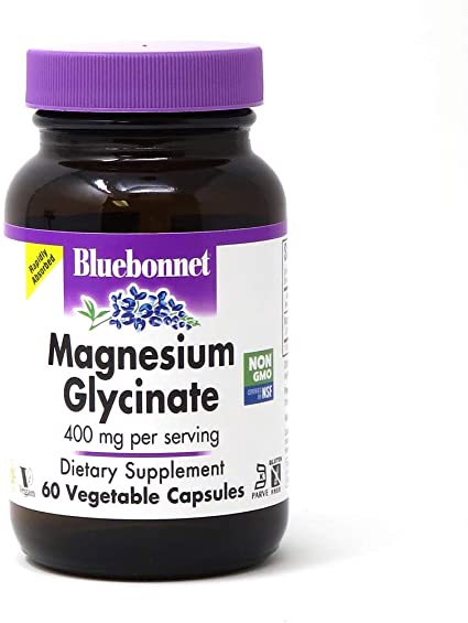 Bluebonnet Nutrition Magnesium Glycinate, Soy-Free, Gluten-Free, Non-GMO, Dairy-Free, Kosher Certified, Vegan, 60 Vegetable Capsules, 30 Servings