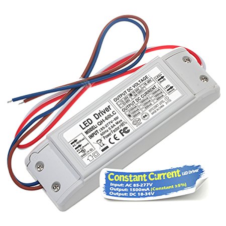 Chanzon LED Driver 1500mA (Constant Current Output) 18V-34V (Input 85-277V AC-DC) (6-10)x5 30W 35W 40W 45W 50W Power Supply 1500 mA Lighting Transformer for High Power 50 W COB Chips (Plastic Case)
