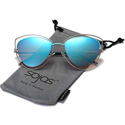 SOJOS Women's Double Wire Double Rimmed UV400 Cat Eye Sunglasses SJ1046 SJ1047