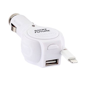 USB Car Charger,Shinefuture Retractable Cable Car Charger with USB Port for iPhone 6 6Plus iPhone 5 5S 5C iPod Touch 5 (White)
