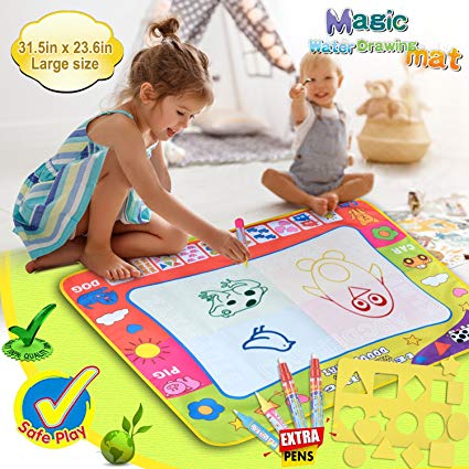 Large Doodle Mat Toddler Toys Magic Water Drawing Mat Toddlers Painting with 4 Pens 8 Molds for kids  Writing Mats Boys Girls Educational Learning Gift Size 31.5" X 23.6" by SPCEUTOH