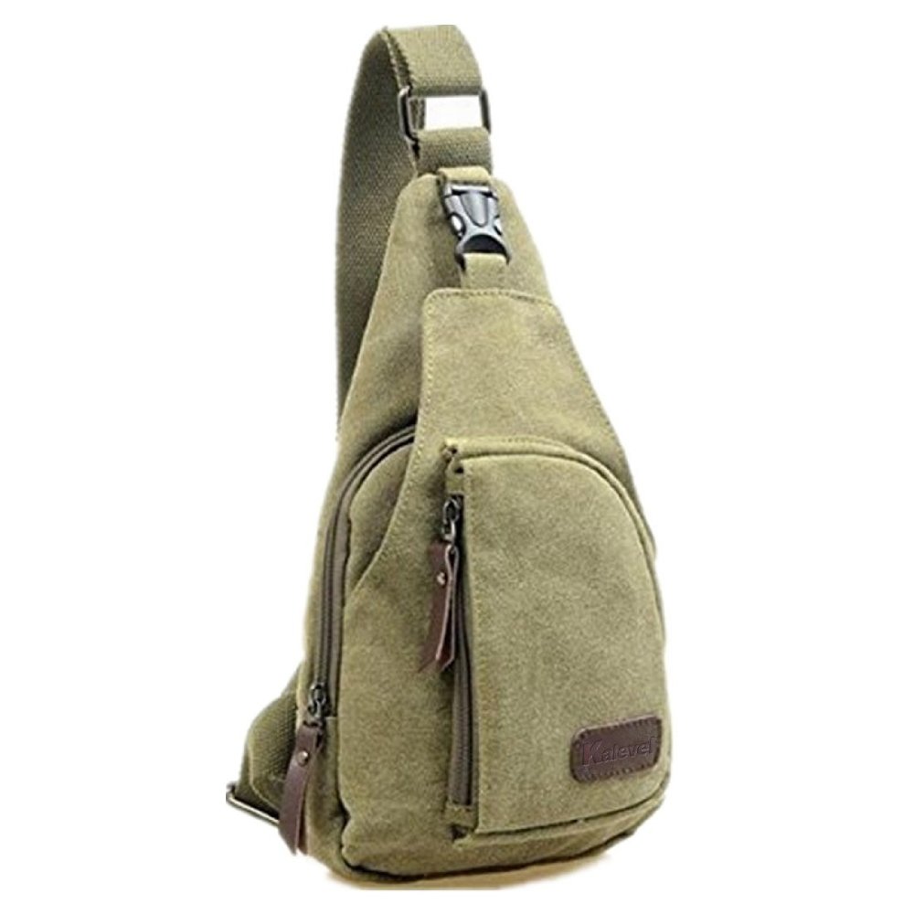 Kalevel Cool Outdoor Sports Casual Canvas Unbalance Backpack Crossbody Sling Bag Shoulder Bag Chest Bag for Men