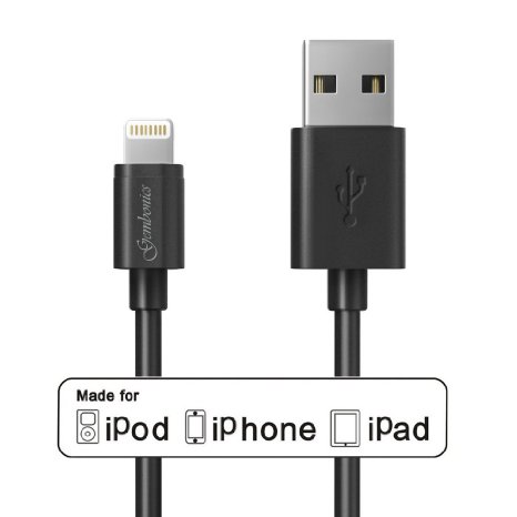 Apple MFi Certified Gembonics 8 Pin Lightning to USB Cable 3ft Sync and Charger with Ultra-Compact Connector for iPhone 6 6Plus 5s 5c 5 iPad Air Mini iPod touch with Lifetime Guarantee Black