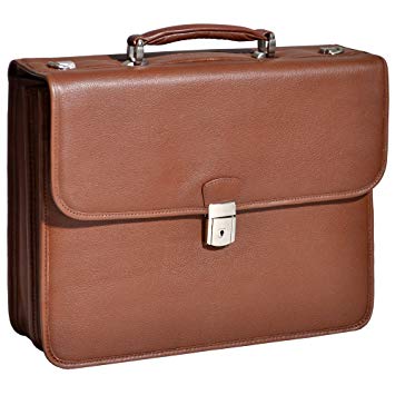 Double Compartment Laptop Briefcase, Leather, 15.4"in, Brown - ASHBURN | Mcklein