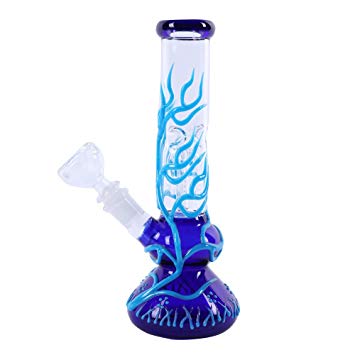 YHYPY Handmade Glass Eazy Pipe,Blue Light 10Inch Dual Water Percolator Glass Big Water Chamber - Easy to Grip and with Ice Shelf, Unique Luminous Design for Man Women Boys Father's Day Gift